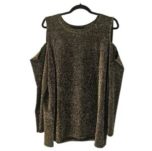 Gold and Black Michael Michael Kors Women's Metallic Cold Shoulder Top